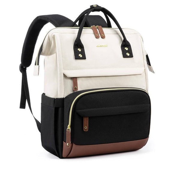 Lovevook Handbags - Stylish Lovevook Laptop Work Backpack Black and Cream Pockets Zipper